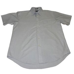 Lands End Hyde Park Large Collar Blue Button Down Shirt Preppy Short Sleeve